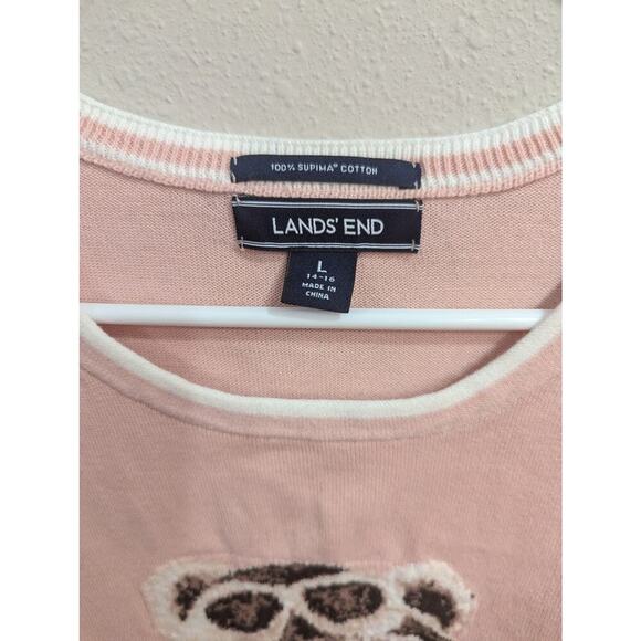 Pink aviator bear graphic knit sweater 100% supima cotton by Land's End size L - Picture 2 of 11
